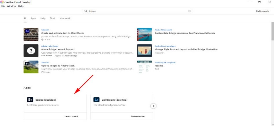 Accessing Adobe Bridge from Creative Cloud Desktop